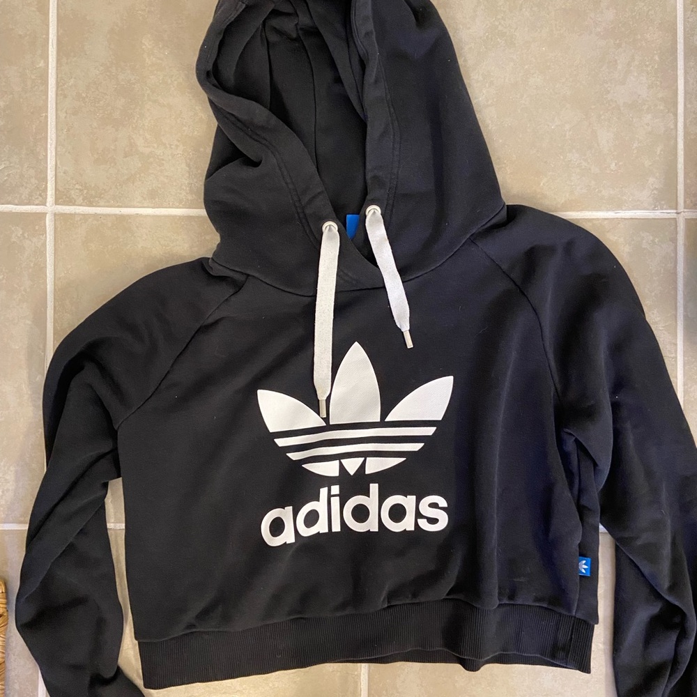 adidas Black Hoodie with White Trefoil Tag